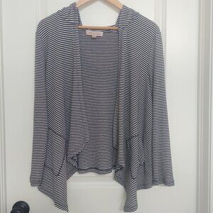 4/$20 Philosophy white black/dark navy stripes open front hooded cardigan swea…